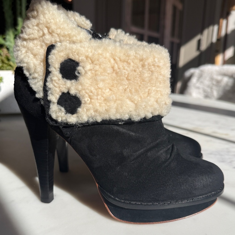 Ugg Georgett Sheepskin Platform Booties, Black 6.5